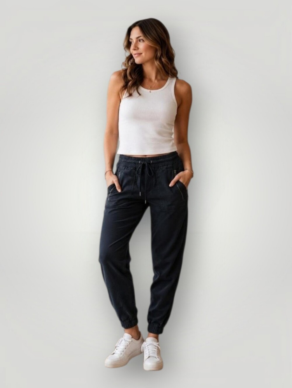 Athleta Cabo Linen Jogger Black 100% Linen Pull-On Zip Pockets Women's 6